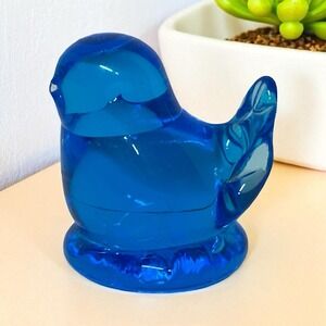 Vintage Leo Ward Glass Blue Bird Of‎ Happiness Figurine Signed & Dated 1993